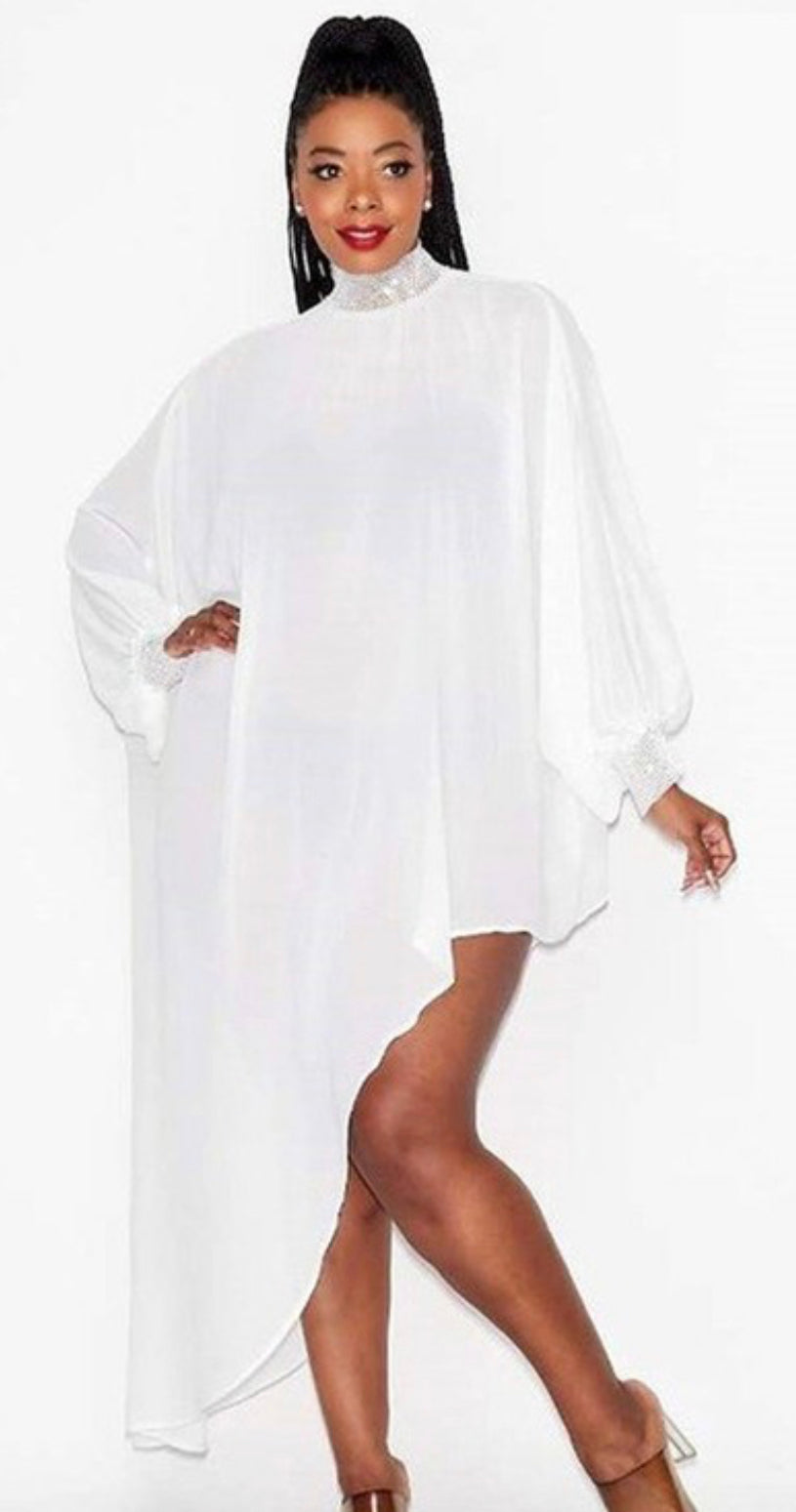 Sheer Asymmetrical Rhinestone Detail Tunic