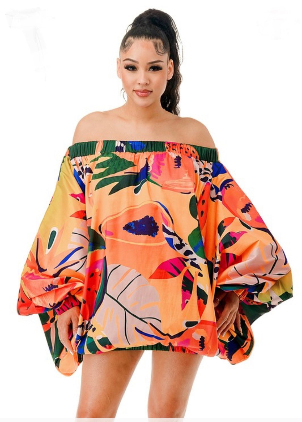 Tropical Print Off The Shoulder