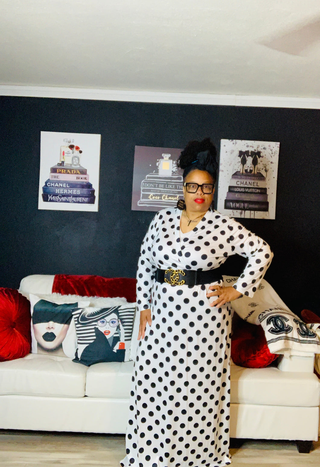White and Black Polka Dot Maxi Dress