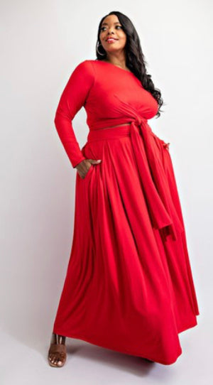 Long Sleeve Wrap Top and Maxi Skirt Set